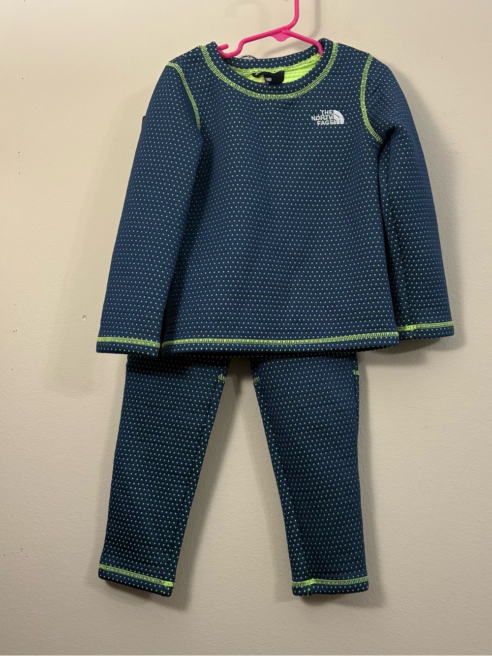 North Face DotKnit Thermal Set kids 5 neon yellow green moisture wicking